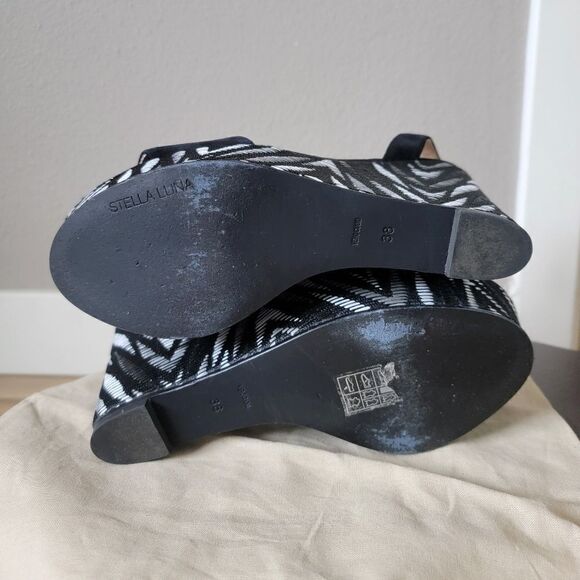 Stella Luna Atelier Paris Sheep Suede Leather Aztex Platform Wedge Sandal Black - Picture 11 of 15